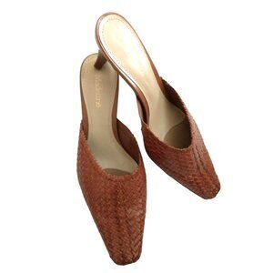 Madeline Stuart Women's Mules Woven Leather Cognac Brown Stretch Brazil - 7.5M